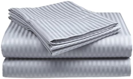 Crystal Trading Bed Sheet Set - Double Brushed Soft 1800 Microfiber Fabric - Dobby Stripe -Wrinkle Free (Full, Silver)