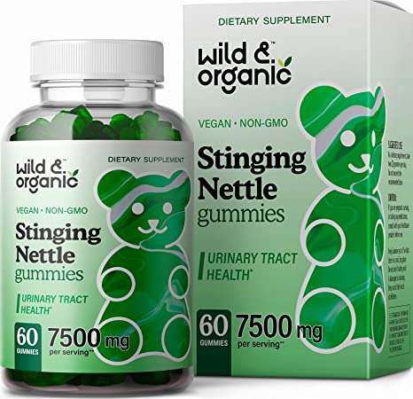 Wild & Organic Stinging Nettle Root Gummies - Daily Herbal Supplements for Cleansing, Heart Support, Allergy & Pain Relief - Potent 10:1 Natural Extract Formula - Vegan & Non-GMO - 7500mg, 60 Count