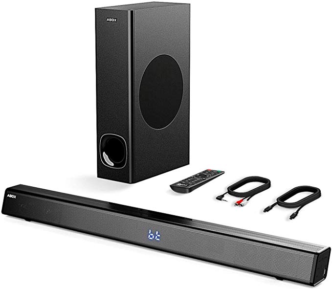 2.1 Channel Sound Bar with Subwoofer, Bomaker 120W Soundbar for TV, Wireless & Wired Bluetooth 4.2 Sound Bars, Wall Mountable