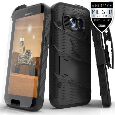 Zizo Bolt Cover For Samsung Galaxy S7 33mm 9H Tempered Glass Screen Protector included Military Grade Case  Kickstand  Lanyard  Holster Clip BlackBlack