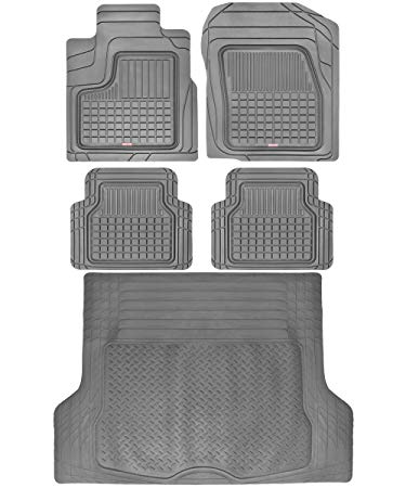 Motor Trend BC210-B2 Grey Performance Plus Rubber Car Floor Mats & Cargo Weather Liners 5pc Set (Gray)