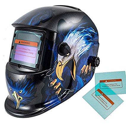 iMeshbean Auto Darkening Welding Helmet Solar Powered Hood Mask TN08E2 Grinding with Replaceable Extra Lens ANSI Approved Eagle Design Color Blue Red Golden USA Seller-Blue01