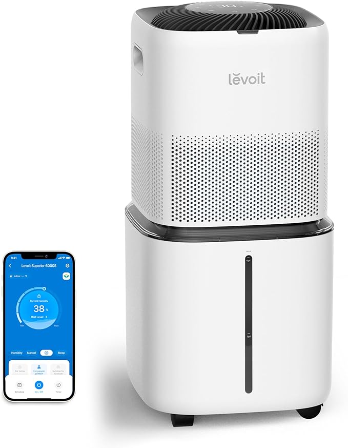 LEVOIT Superior 6000S Smart Evaporative Humidifiers for Home Whole House up to 3000ft², 6 Gal, Last 72-Hour, Premium Filter, Dry Mode, Wheels & Water Fill Hose & Foldable Storage - Quiet Sleep Mode