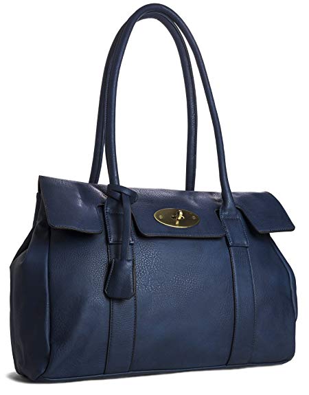 Big Handbag Shop Womens Vegan Leather Top Handle Designer Boutique Tote Shoulder Bag - Large