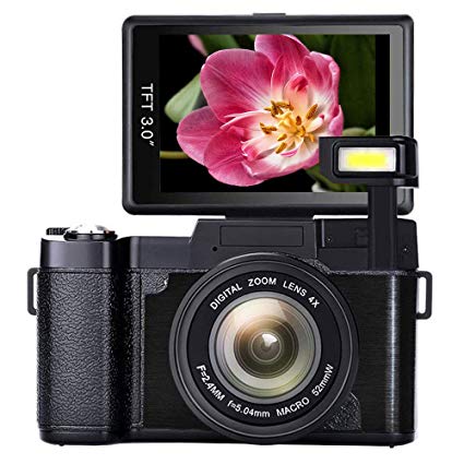 SEREE Camera Camcorder Full HD 1080p 24.0 Megapixels Digital Video Recorder 4X Digital Zoom Retractable Flash Light 3 Inch Screen with UV Lens