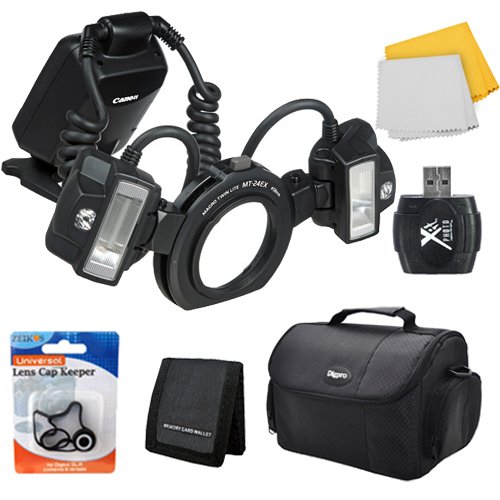 Canon MT-24EX Macro Twin Lite Flash for Canon Digital SLR Cameras w/Deluxe Bag, Lens Cap Keeper, Microfiber Cleaning Cloth, Memory Card Wallet, USB 2.0 Card Reader