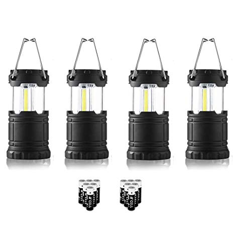 4 Pack TACLIGHT Mini LED Lantern with 12 AAA Batteries for Camping, Indoors or Outdoors, Collapsible COB LED Camping Lantern As Seen On TV