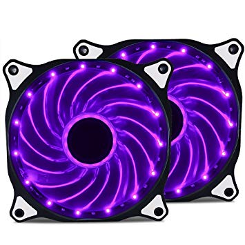 Vetroo 120mm Purple 15-LEDs Cooling Fan for Computer PC Cases, CPU Coolers and Radiators, 2-Pack
