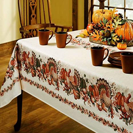 Benson Mills Thanksgiving Printed Fabric Tablecloth, 60-Inch-by-84 Inch