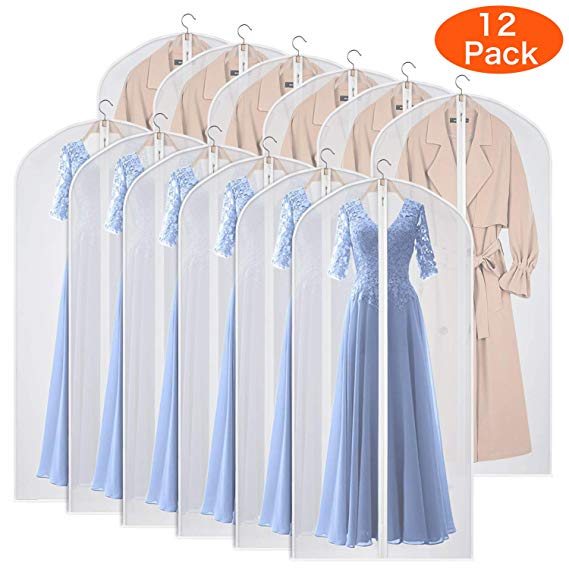 Kntiwiwo Garment Bags Dress Bag for Storage 60 inches Dust-Proof Suit Protector Cover Bag with Zipper for Long Dresses, Suit, Coat Closet Clothes Storage, Set of 12