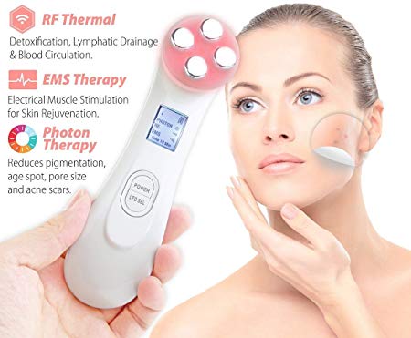 Facial Beauty Machine,Beyoung 5 in 1 Beauty Skin Care Face Massager Machine with EP,MP,LED,EMS,RF Multi-function Facial Massager Therapy Tool.
