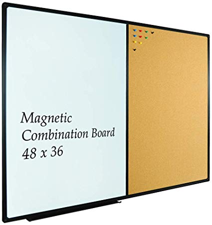 JILoffice Whiteboard & Bulletin Corkboard Combination, Combo Board 48 x 36 Magnetic Whiteboard, Black Aluminium Frame Wall Mounted Board for Office Home and School with 10 Push Pins