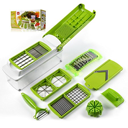 Easehold 12 in 1 Mulitifuction Mandoline Slicers Vegetable Fruits Peeler Chopper Mincer 4&8 Cutters Set with Container