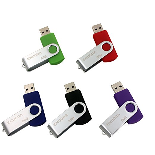 ENUODA 5pcs 8GB Swivel Design USB 2.0 Flash Drive Memory Stick (5 Mixed Colors: Black Blue Green Purple Red)