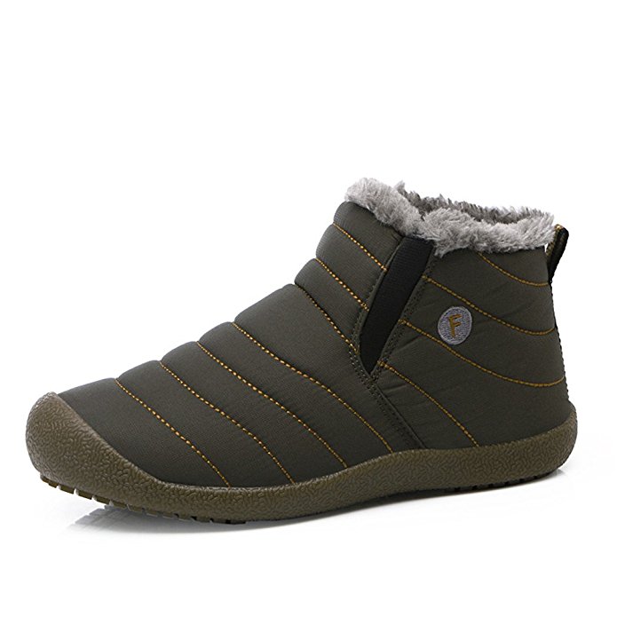 L-RUN Men's Waterproof Snow Boots with Fur Winter Casual Short Boots Outdoor