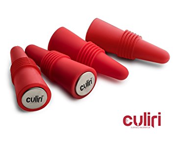 Culiri Set of 4 Silicone Wine Bottle Stopper, Red