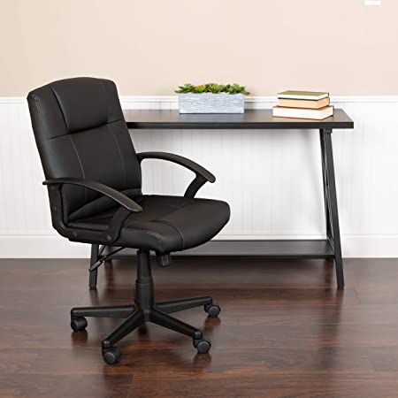 Flash Furniture Flash Fundamentals Mid-Back Black LeatherSoft-Padded Task Office Chair with Arms, Schaumstoff^Metall^plastik^Sperrholz, Schwarz, 63.5 x 63.5 x 100.33 cm