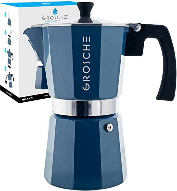 GROSCHE Milano Stovetop Espresso Maker Moka Pot 9 Espresso Cup, 15.2 oz, Blue. Expresso Coffee Maker Stove top Coffee Maker Moka Italian Espresso greca Coffee Maker Brewer Percolator