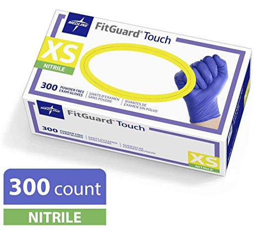 Medline FitGuard Touch Nitrile Exam Gloves, Disposable, Powder-Free, Cobalt Blue, X-Small, Box of 300