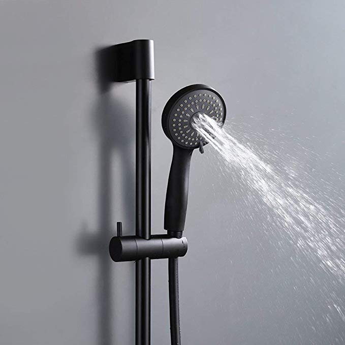 KES Bathroom Sliding Shower 3 Function Head Hand Held Shower with Slide Bar Handheld Showerhead with Slider Showering System Adjustable Height Contemporary Style Matt Black, F200-BK KP324-BK