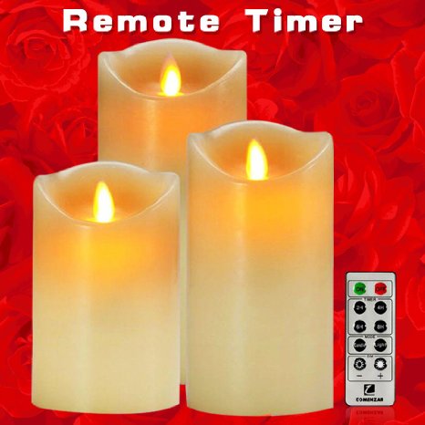 Comenzar Battery Operated 5-Inch 6-Inch 7-Inch Flickering Flameless LED Candles with 10-Key Remote Timer Set of 3
