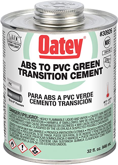 Oatey 30926 Medium Bodied Transition Solvent Cement, 32 Oz, Can, Liquid, green