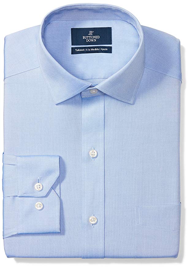 Amazon Brand - BUTTONED DOWN Men's Tailored Fit Spread-Collar Solid Pinpoint Dress Shirt, Supima Cotton Non-Iron