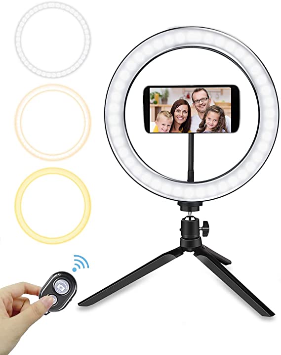 Ring Light with Tripod Stand, Oternal 10 Inches LED Ring Light for Phone, 3 Light Modes, 10 Brightness Levels, Adjustable Phone Holder, Ideal Accessory for Video, Streaming, Selfies, Make up