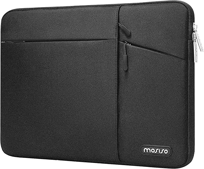 MOSISO Laptop Sleeve Compatible with MacBook Air 13 inch M2 M1 2022-2018 / Pro 13 inch M2 M1 2022-2016, Surface Pro 8/7/6/X/5/4/3, Polyester Bag with Horizontal Vertical&Right Bevel Pockets, Black