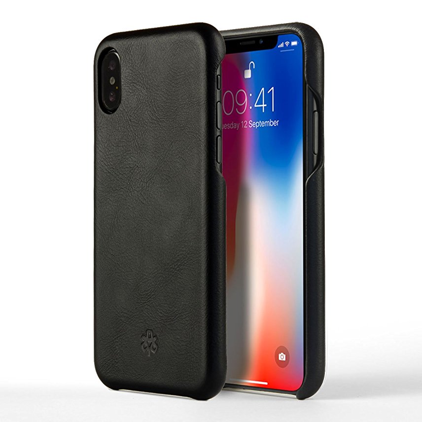 Leather iPhone X Case - NOVADA Genuine Leather Back Cover - Black
