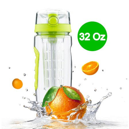 EBOUR Fruit Infuser Sport Water Bottle for Detox Water with Leak Proof Lid [ 32 Oz ] Multi-Color