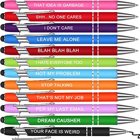 12 Pieces Quotes Pen Inspirational Ballpoint Pen with Stylus Tip Motivational Messages Pen Metal Inspirational Pen Set Metal Black Ink Pens Encouraging Stylus Pen(Bright Colors,Negative Style)