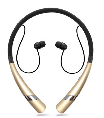 Bluetooth Headset HV-960 Sweatproof V40 Wireless Neckband Headphones Noise Reduction Earbuds with Microphone APT-X Hands-Free Bluetooth Stereo Earphones with Magnet Holders for Light Sports Gold