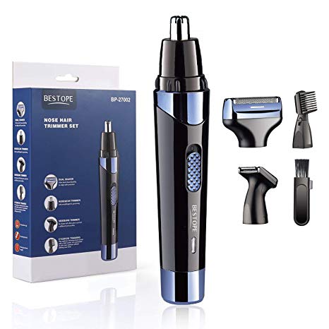 Rechargeable Nose Hair Trimmer BESTOPE 4 in 1 Facial Hair Trimmer Set for Nose/Ear Hair Eyebrow Sideburns and Beard Trimming Wet & Dry Dual Use