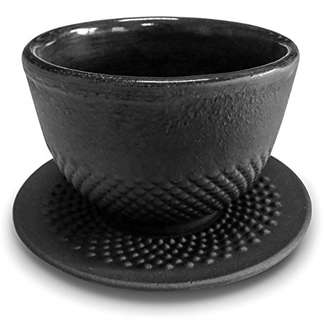 Huswell Cast Iron Tea Cup And Saucer Set, 5 oz./150 ml, Black