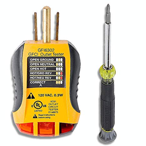 Klein Tools Instruments Bundle: 4-in-1 Precision Electronics Screwdriver & Sperry Instruments GFCI Outlet/Receptacle Tester (Standard 120V AC Outlets)