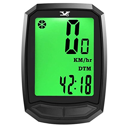 YS Bicycle Computer Wireless Waterproof Cycling Computer with Backlight Large HD LCD Screen Display & Auto Off 12 Functions Bike Speedometer for Mountain Bike Spin Bike Indoor/Outdoor Exercise