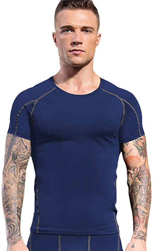 N/ A Compression Shirts for Men Athletic Baselayer Short Sleeve Sport Workout T-Shirts Cool Dry