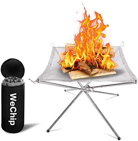 Outdoor Portable Fire Pits for Garden, Easy Storage Foldable Stainless Steel Mesh Fire Bowl Campfire Outdoor Heater Firepit Fireplace Fire Basket Chiminea with Carrying Bag