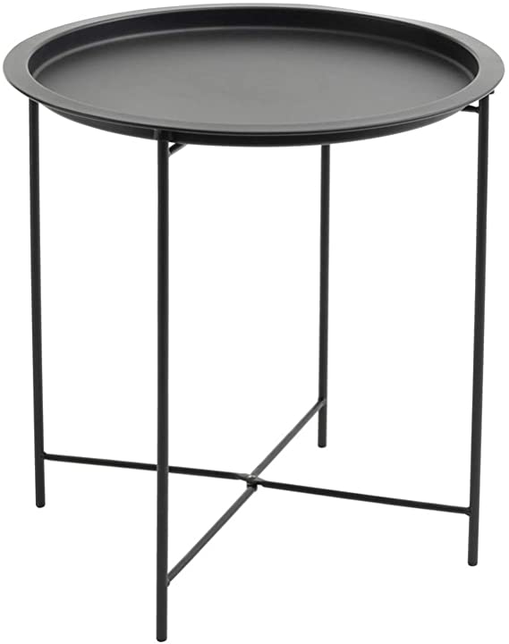 Furnius Folding Tray Metal Side Table, Sofa Table Small Round End Tables, Anti-Rust and Waterproof Outdoor or Indoor Snack Table, Accent Coffee Table,（H） 20.28" x（D） 16.38", Black