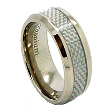 Unique 8mm Titanium & White Carbon Fiber Ring Wedding Band