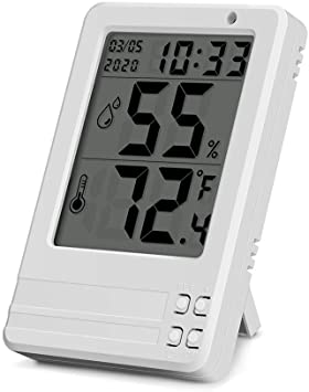 Hygrometer Humidity Meter, COOYA Digital Indoor Thermometer Accurate Humidity Monitor Display Date and Time, Temperature Gauge Indicator with Backlight Hygrometer Sensor for Home, Office, Greenhouse