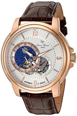 Lucien Piccard Men's 'Nebula' Stainless Steel and Leather Automatic Watch, Color:Brown (Model: LP-15156-RG-02S-BRW)