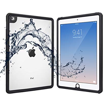 Shellbox iPad 9.7 inch 2017/2018 Waterproof Case, Water Resistant IP68 360 Degree All Round Protective Ultra Slim Thin Dust/Snow Proof with Lanyard (Black)