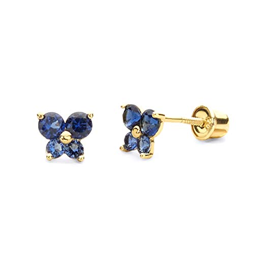 14k Yellow Gold Butterfly Stud Earrings with Screw Back- 12 Different Color Available