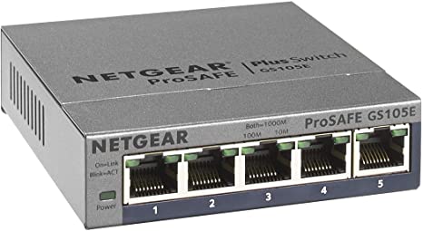 NETGEAR 5-Port Gigabit Ethernet Plus Switch (GS105Ev2) - Desktop, and ProSAFE Limited Lifetime Protection