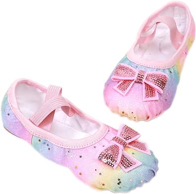 Ballet Shoes Glitter Split-Sole for Girls Toddler Dance Slippers with Elastic Laces for (Toddler/Little Kid/Big Kid)