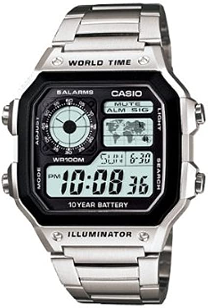 Casio World Time Stainless Steel Digital Chronograph Watch - AE1200WHD-1A - Men