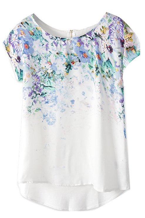 Zeagoo Fashion High Low Vintage Floral Print Short Sleeve Casual Top Blouse