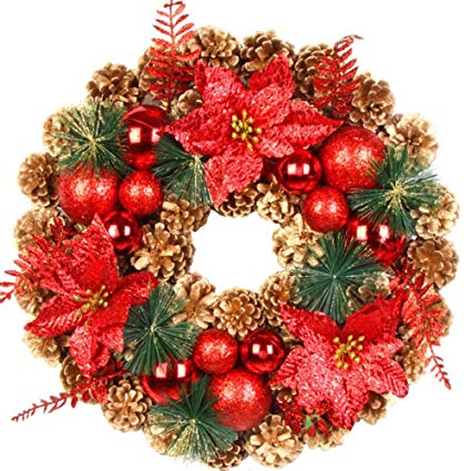 BeesClover Christmas Wreaths Red Pine Cones Large Wreaths Simulate Christmas Ornaments